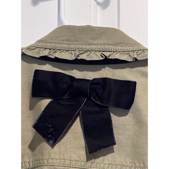 Kate Spade Broome Street Ruffle Trim & Velvet Bow Back Military Button Up Jacket - Picture 16 of 16